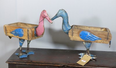 Lot 648 - A pair of stained wood and painted metal...