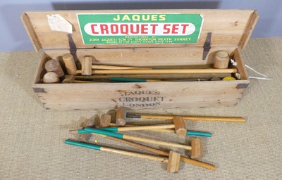 Lot 675 - A Jaques croquet set, housed in original pine...