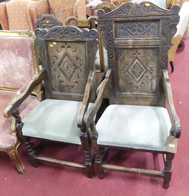 Lot 725 - Two joined oak and floral relief carved...