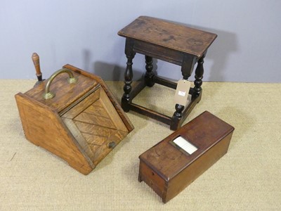 Lot 751 - A joined oak coffin stool, together with a...