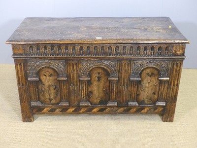 Lot 754 - An antique joined oak and later relief carved...