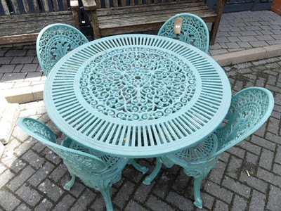 Lot 780 - A pierced galvanised metal and painted patio...