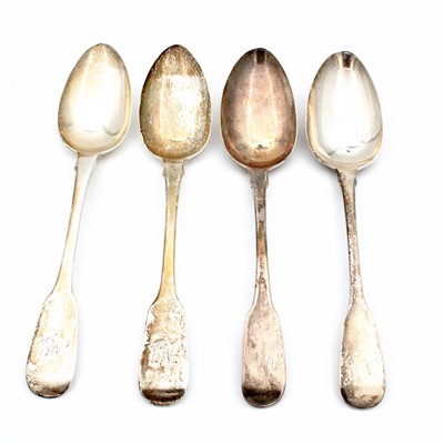 Lot 67 - Two pairs of Regency/George IV silver serving...