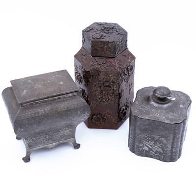 Lot 15 - A group of three Japanese export tea canisters,...