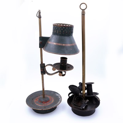 Lot 7 - A 19th century toleware table lamp, the shade...