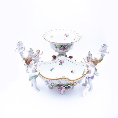 Lot 31 - A German porcelain table basket, decorated...