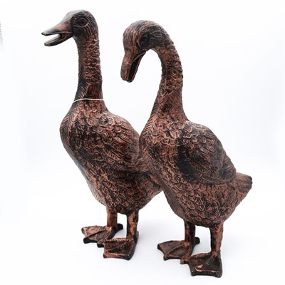 Lot 11 - A pair of contemporary bronzed cast metal duck...