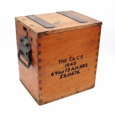 Lot 41 - A World War II era wooden battery box, having...