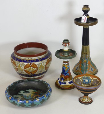 Lot 56 - A collection of Gouda pottery, to include a...