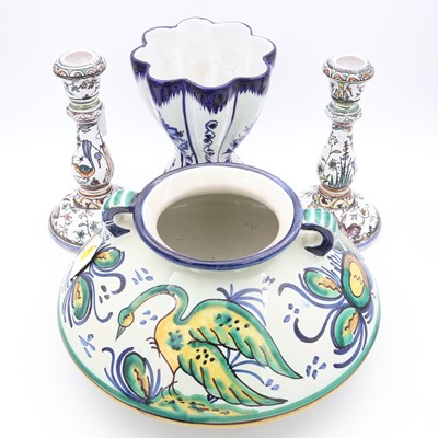 Lot 67 - A pair of Portuguese majolica table...