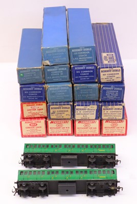 Lot 639 - Hornby-Dublo coaches: 4 x D1 teak; 3 x D3 LMS;...