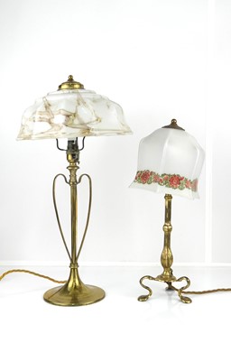 Lot 417 - An Art Nouveau lacquered brass table lamp,...