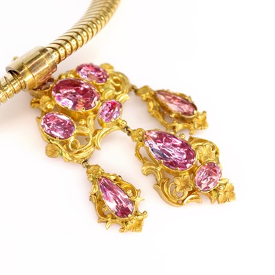 Lot A 19th century yellow metal pink topaz parure,...
