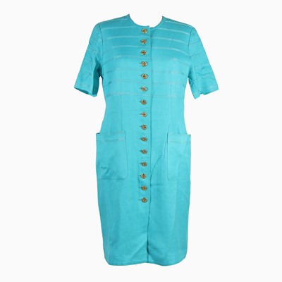 Lot 394 - Louis Feraud, turquoise linen dress, circa...