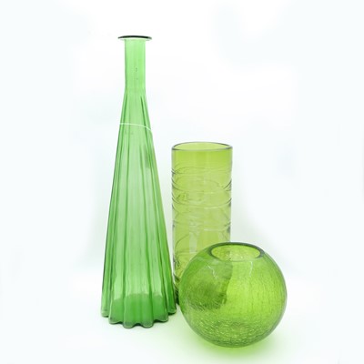 Lot 3 - A contemporary fluted green glass vase, of...