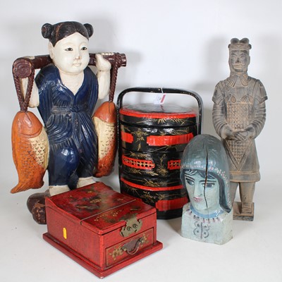 Lot 33 - A chinese lacqured three-section food...