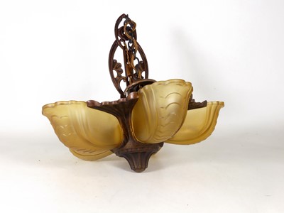 Lot 45 - A French art deco ceiling light, having five...
