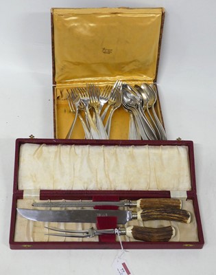 Lot 77 - An antler handled three-piece carving set, in...