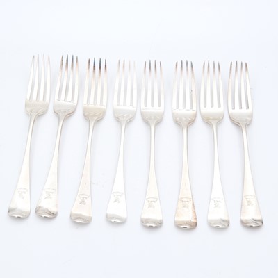 Lot 92 - A set of eight George III silver table forks,...