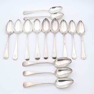 Lot 102 - A collection of Georgian silver tablespoons,...