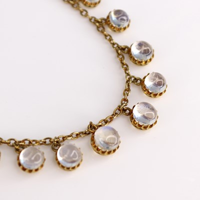 Lot A yellow metal moonstone fringe necklace,...
