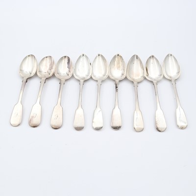 Lot 61 - A set of six George III silver teaspoons, in...