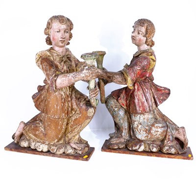 Lot 158 - A pair of continental carved and polychrome...