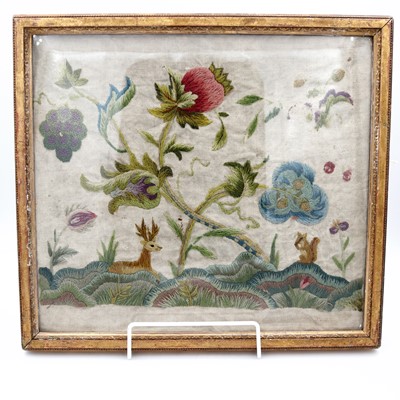 Lot 7 - A late 18th century crewelwork panel,...