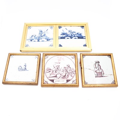 Lot 15 - A pair of 18th century delft tiles, each...
