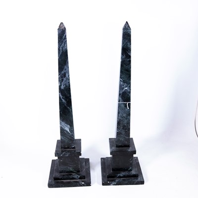 Lot 41 - A pair of 20th century faux marble obelisks,...