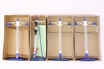 Lot 182 - Three Hornby 0-gauge lattice signal posts...