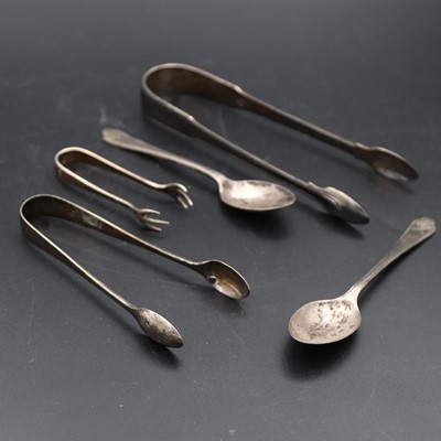 Lot 271 - Three pairs of sugar tongs, to include a pair...