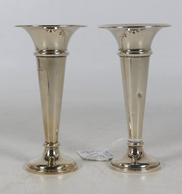 Lot 274b - A pair of George V silver posy vases, of plain...