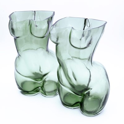 Lot 19 - A pair of contemporary green glass vases,...