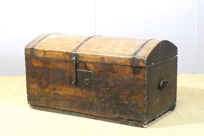 Lot 637 - An antique stained pine and metal bound domed...