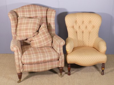 Lot 665 - A contemporary chequer fabric upholstered...