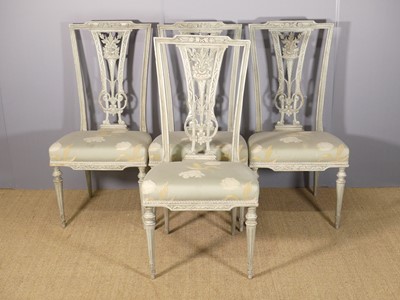 Lot 670 - A set of four French grey painted pierced...