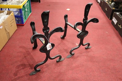 Lot 74 - A pair of Arts & Crafts black painted iron...