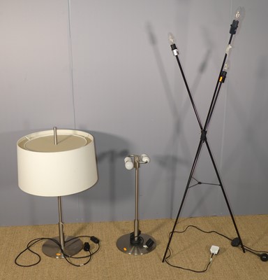Lot 700 - A pair of brushed aluminium table lamps, one...
