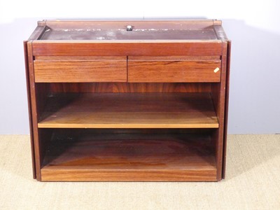 Lot 706 - A 1980s hardwood two-drawer tiered side unit,...
