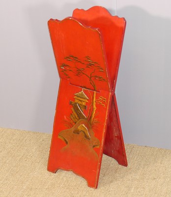 Lot 708 - A Chinese red lacquered chinoiserie gilt...
