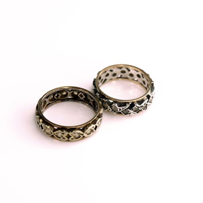 Lot 282 - A near pair of white metal 9ct gold banded and...