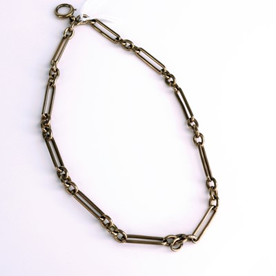 Lot 295 - A 9ct gold trombone link watch chain, 36cm, 27g