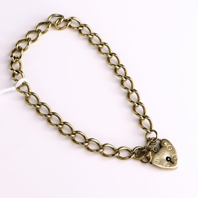 Lot 296 - A 9ct gold curb link bracelet with heart...