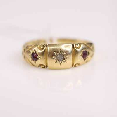 Lot 299 - An Edwardian 18ct gold ruby and diamond 3...