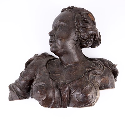 Lot 150 - A continental oak bust carving of a...