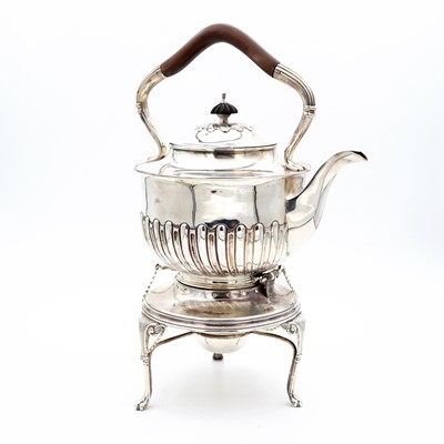 Lot 99 - A Victorian silver spirit kettle on stand with...