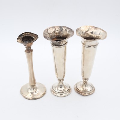 Lot 249 - A pair of silver spill vases, of tapering...