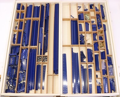 Lot 88 - Two drawers containing various Meccano blue...