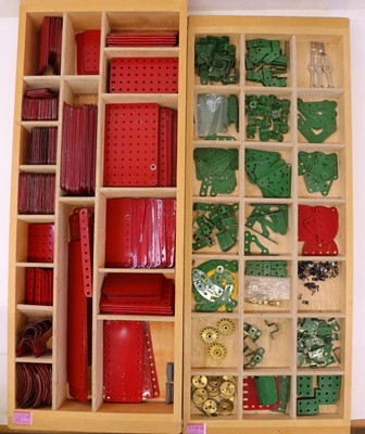 Lot 74 - Two trays containing various Meccano red and...